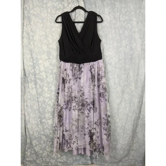 Roaman's | Dresses | Roamans Lilac Purple Floral Black Faux Wrap Bodice  Maxi Dress Sz 8w | Poshmark
